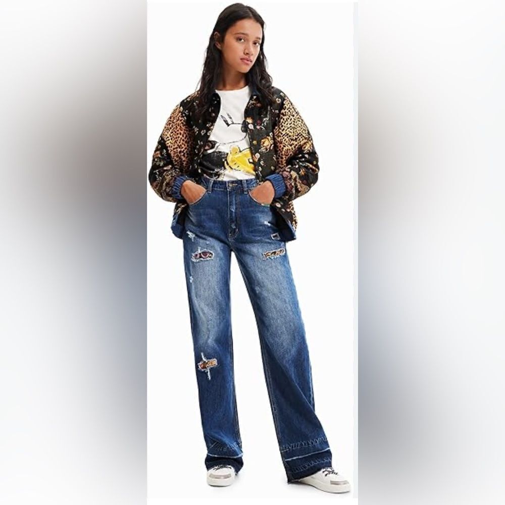 Desigual Floral tapestry patchwork distressed baggy wide Leg Jean NWT 36/2 - Picture 15 of 15